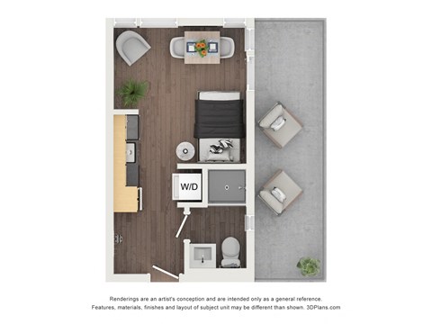 Floor plan for studio, 1 bath, 259 sqft